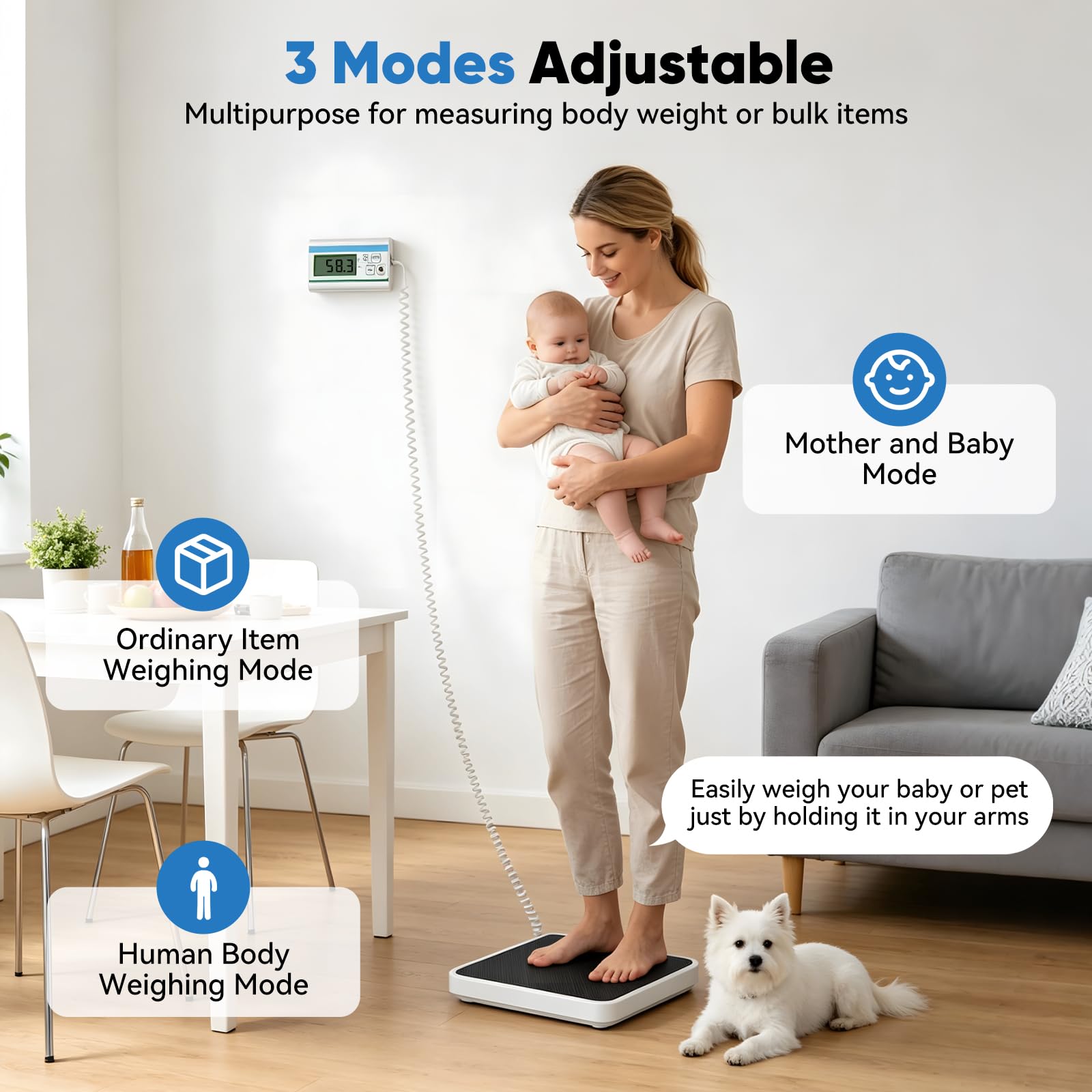 Bilancia pesapersone digitale, 300 kg, con misurazione ad alta precisione, ideale per ufficio, palestra e casa, bilancia medica per carichi pesanti, con display facile da leggere e supporto da parete