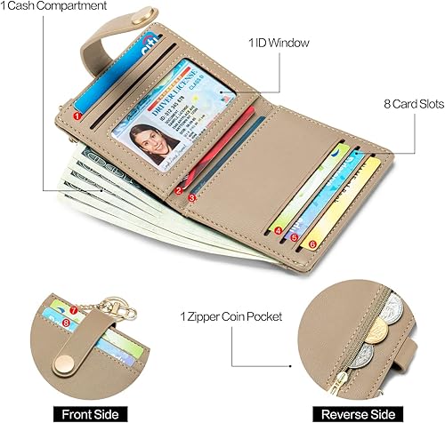 Miniatura 3 de POIUGOYA Cartera delgada para mujer, con bloqueo RFID, tarjetero plegable con bolsillo para monedas, ventana de identificación, llavero