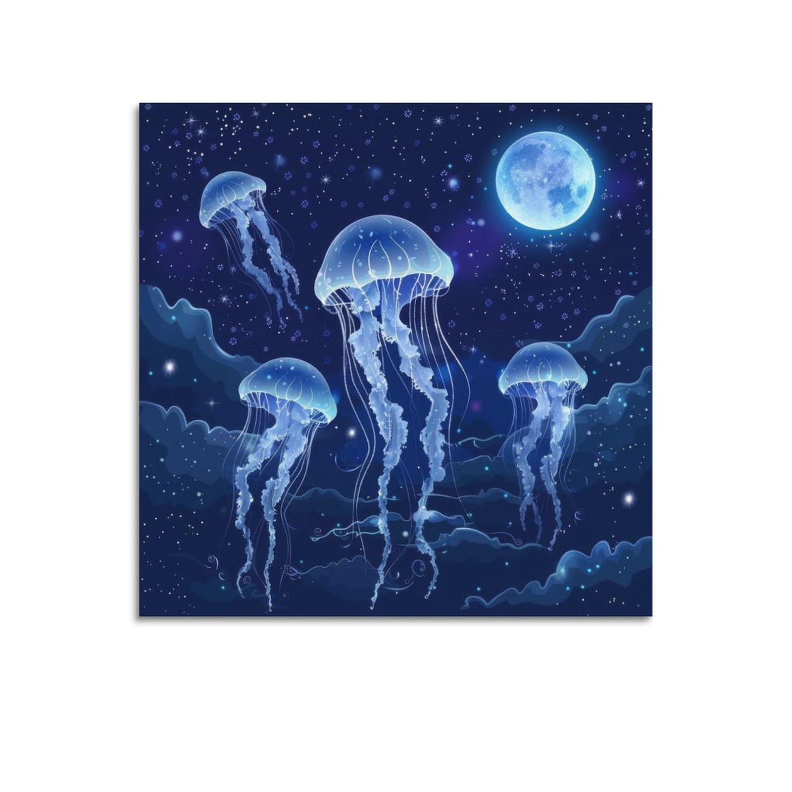 CPGLJD Marine Animal Poster Mystic Moonlit Jellyfish Poster Decorative Painting Canvas Wall Posters And Art Picture Print Modern Family Bedroom Decor Posters 28x28inch(70x70cm)
