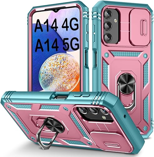 PASNEW Funda para Samsung Galaxy A14 5G, A14 5G con función atril y cubierta de cámara deslizante, cuerpo completo, resistente a prueba de golpes,