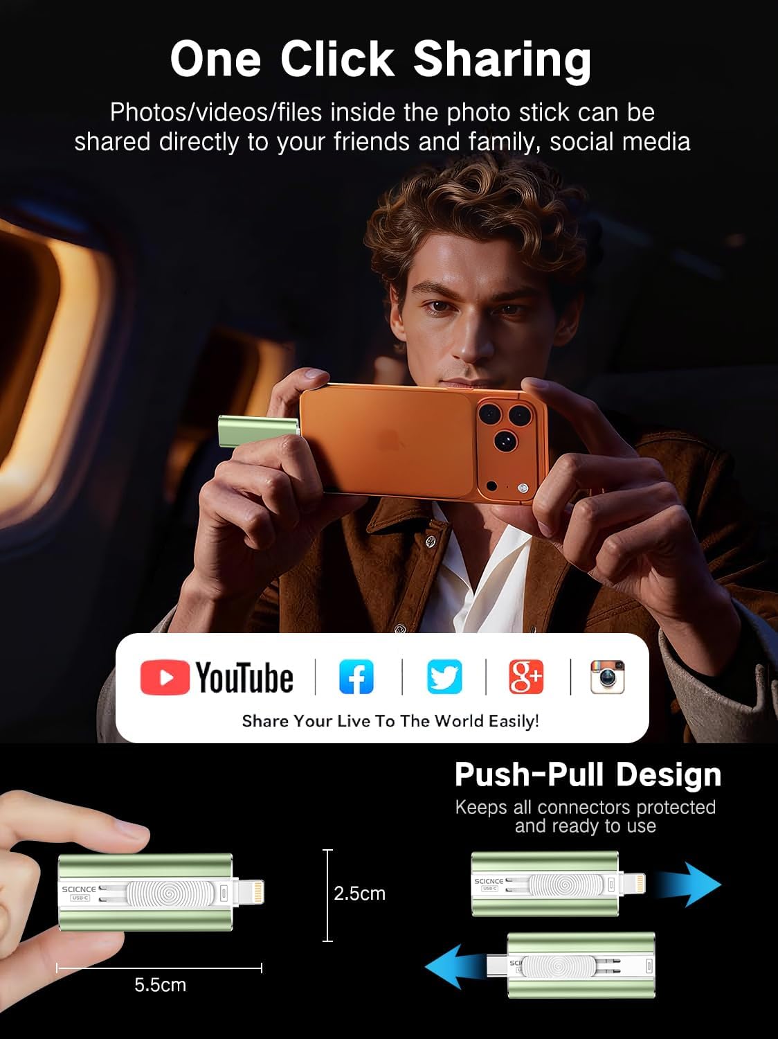 SCICNCE 512GB Flash Drive Intended for Phone, USB External Memory Stick Storage Backup for Photos Videos, Plug and Play No APP Required, Compatible with iPhone iPad Android and PCs (1 Pack-Green)