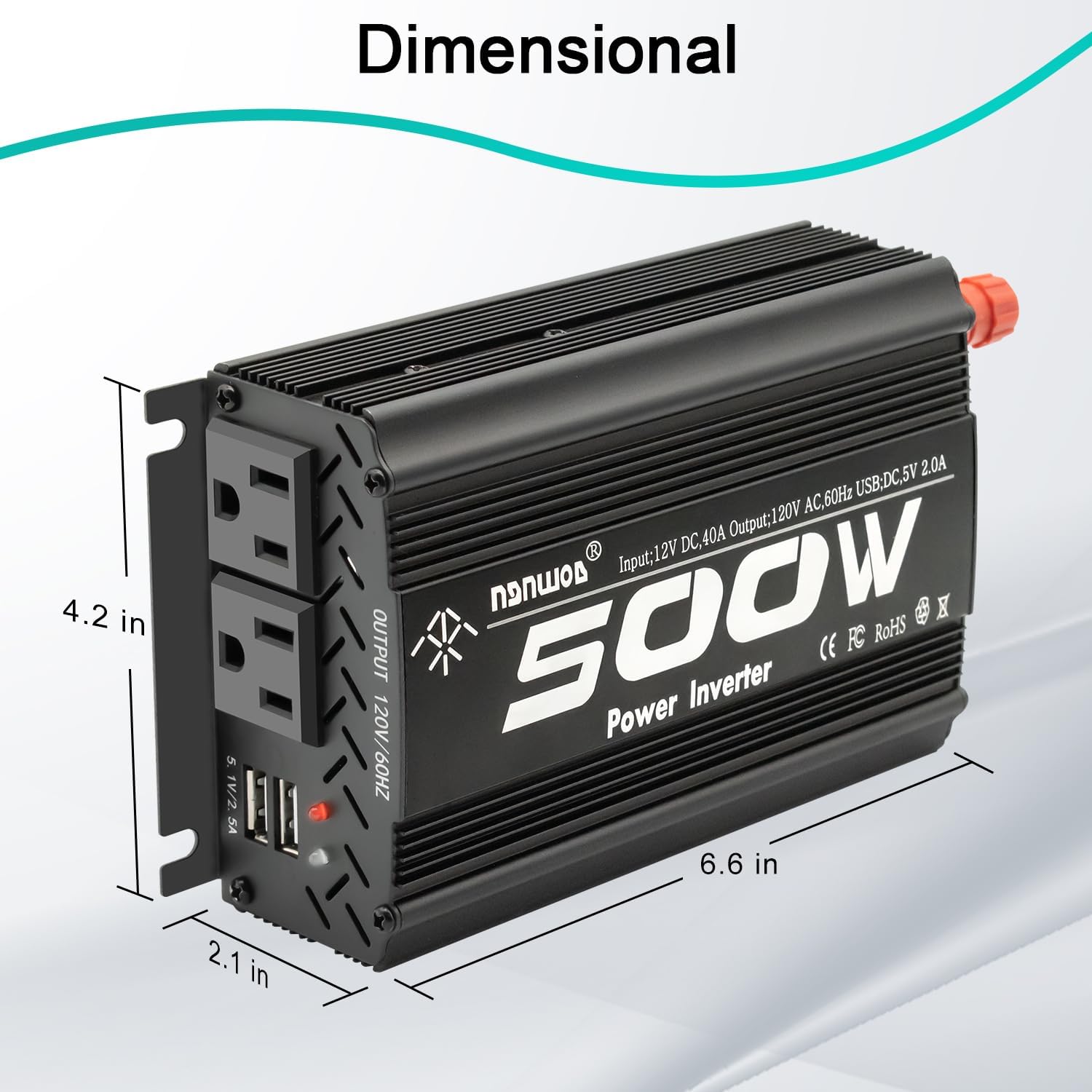 500 watt Power Inverter for Vehicles,Small car,12 Volt to 110/120 Volt for car Cigarette Lighter RV semi Truck Vehicle Inverter with 2 AC Outlets 2USB Ports-500W (500W)