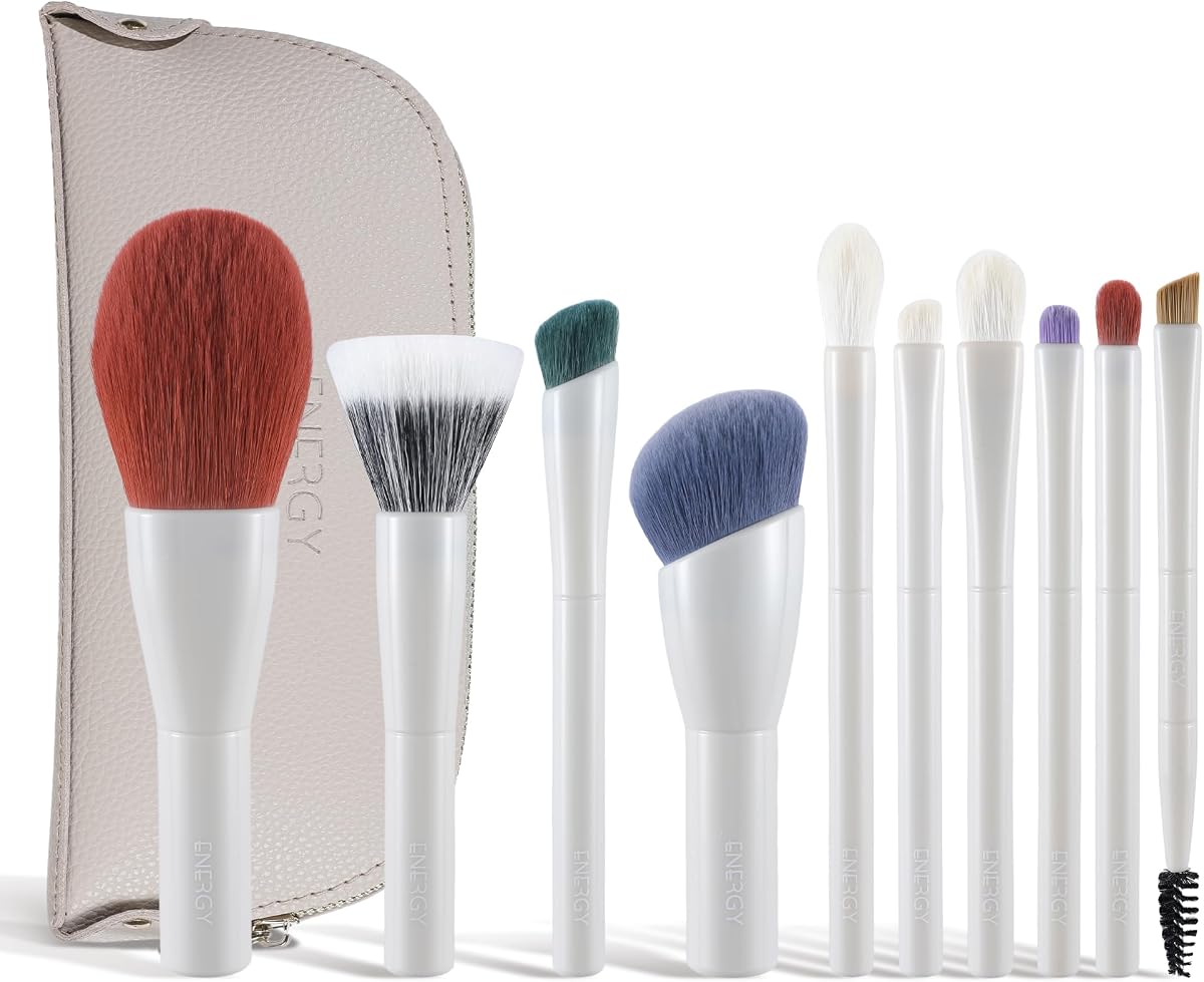 Travel Makeup Brush Set - 10 Mini Professional Makeup Brushes, Portable Cosmetic Kit with Case, Synthetic Vegan Beauty Tools for Foundation Eyeshadow,Blush, Contour & Concealer,Gift for Makeup Lovers