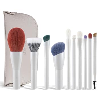 Travel Makeup Brush Set - 10 Mini Professional Makeup Brushes, Portable Cosmetic Kit with Case, Synthetic Vegan Beauty Tools for Foundation Eyeshadow,Blush, Contour & Concealer,Gift for Makeup Lovers