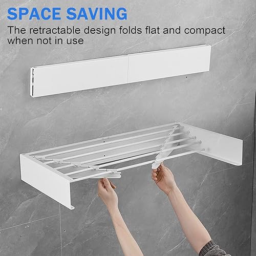 Miniatura 3 de Estante de secado de ropa para montar en la pared, plegable, retráctil, de acero inoxidable, plegable, para colgar ropa, toallero de metal,