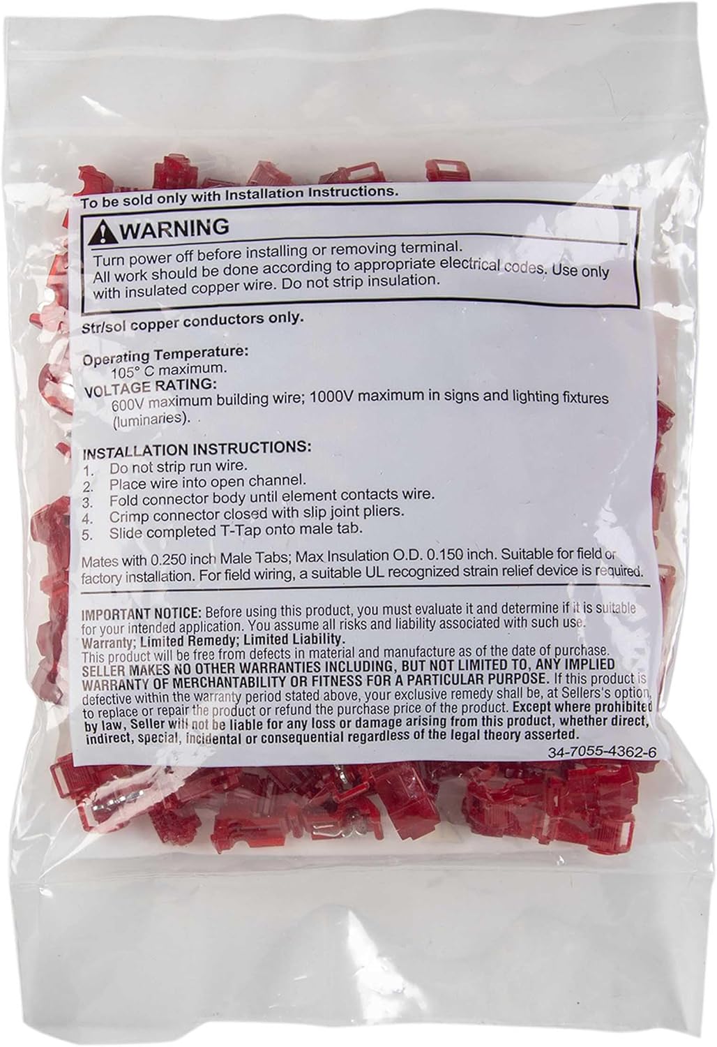 Install Bay 3MRTT T-Tap 22/18 Gauge, Red 100 Pack
