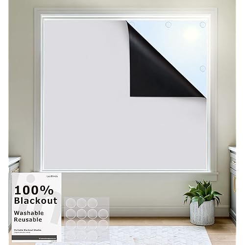 LazBlinds Portable Blackout Curtain, Polyester Travel Blackout Curtains, Adjustable and Removable Window Cover - Temporary Shades Blinds for Baby Nursery or Bedroom - White