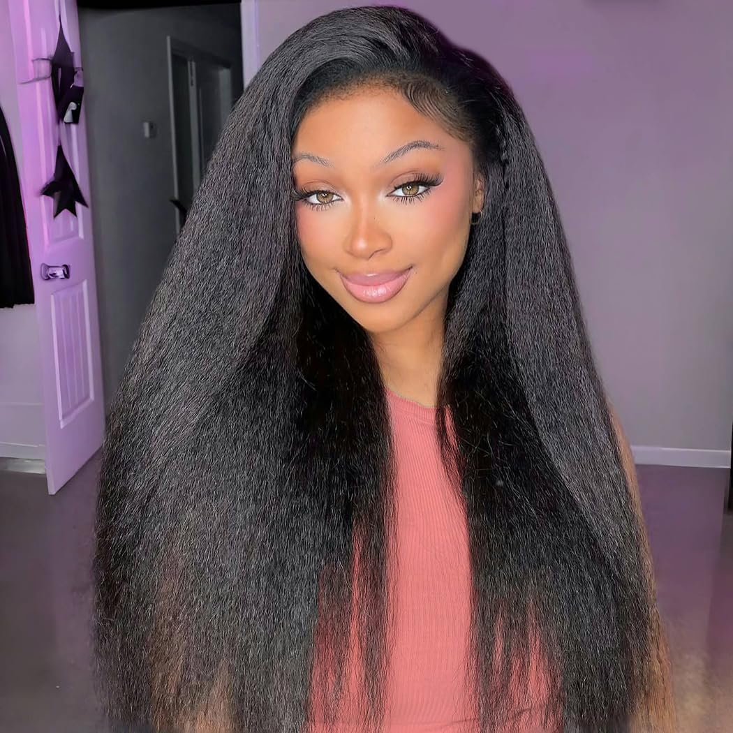 Kinky Straight Half Wig 3 In 1 Synthetic Half Wigs With Adjustable Drawstring Soft As Human Hair Glueless Seamless Flip Headband Wig For Black Women (Black, 24 Inch)