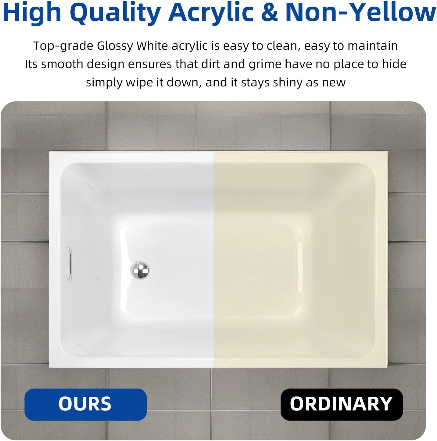 43" Acrylic Freestanding Bathtub Contemporary Free Standing Tub Spacious Rectangle Soaking Bath Tub with Chrome Overflow & Pop-Up Drain, Gloss White