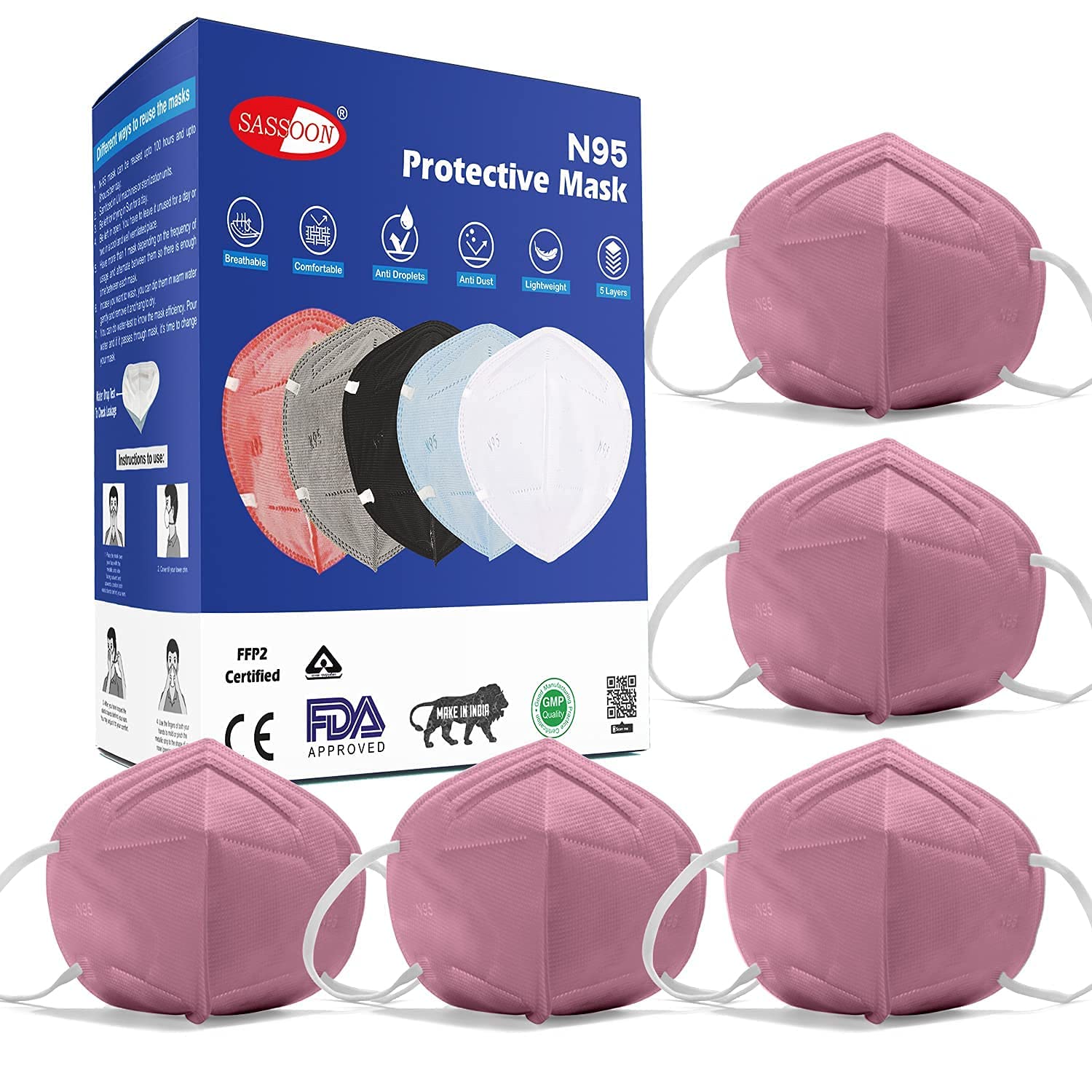 Sassoon Cotton Washable and Reusable N95 Mask (Black, Without Valve, Pack of 5) for Unisex Reusable & Washable Mask with 6 layers filtration (B08CL3HBLQ) Amazon Price History, Amazon Price Tracker