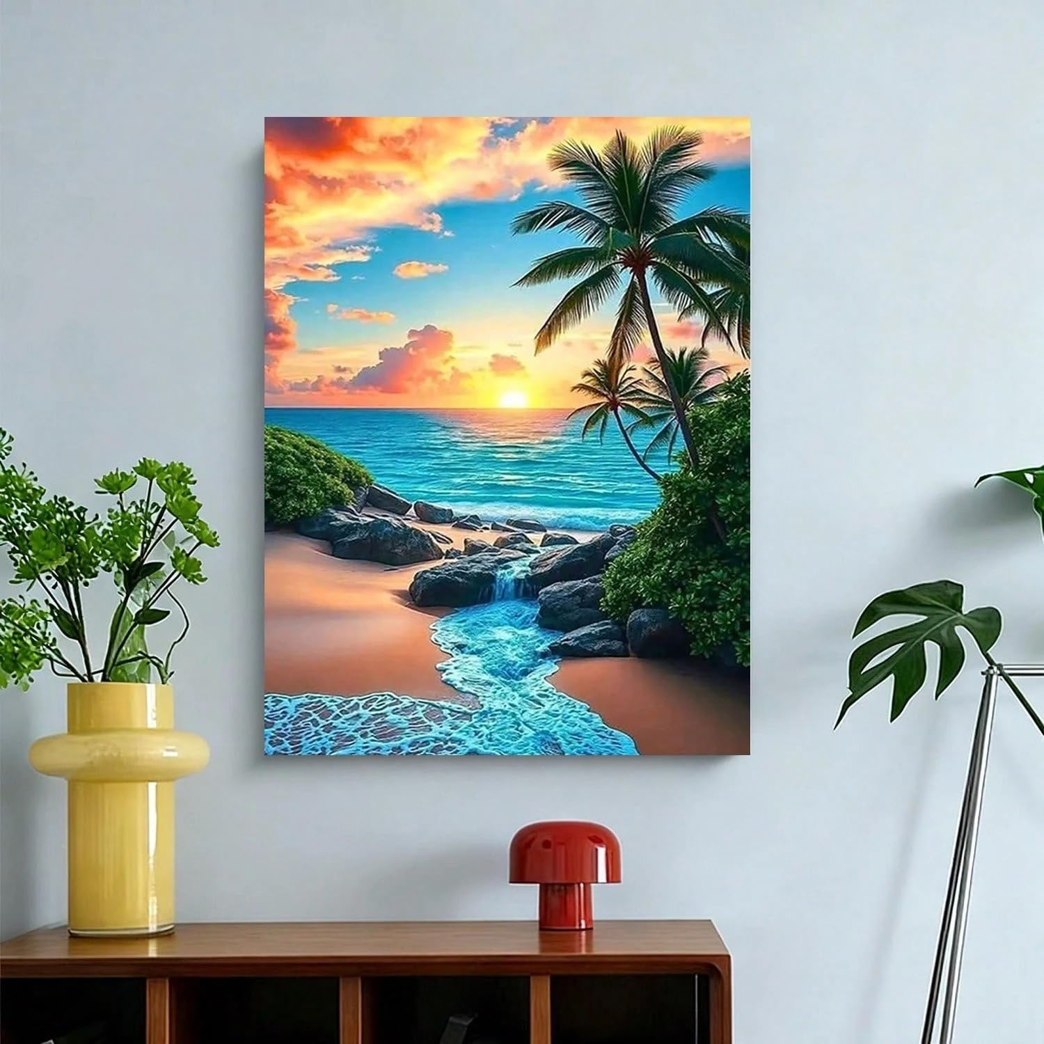 PEWFBS Tropical Beach Sunset Wall Art | Turquoise Ocean Palm Tree & Turquoise Bay Painting For Living Room, Bedroom, Office(30x40cm/Without frame)