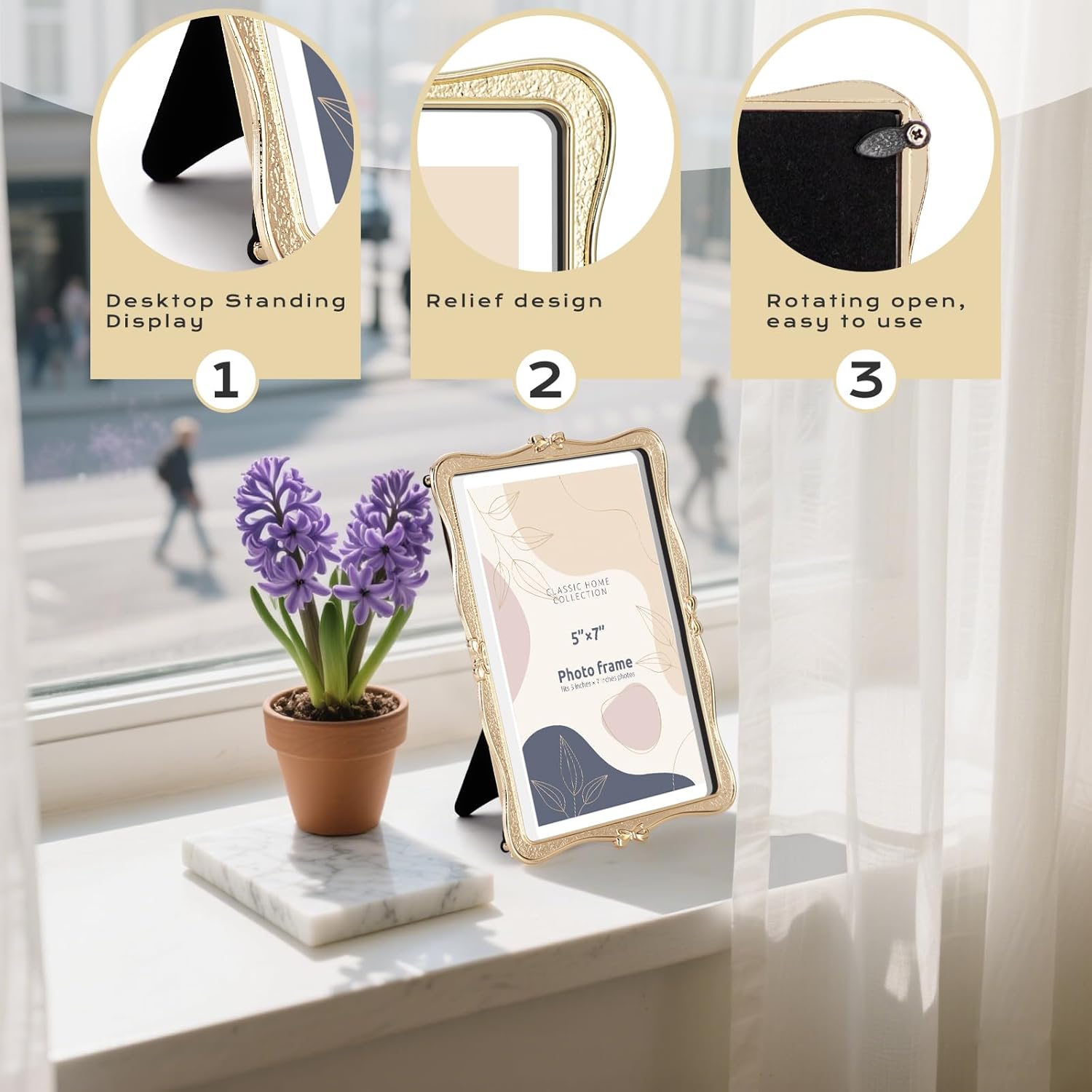 Metal Bow Picture Frame 5x7 Photo Frames with High Definition Glass Front Gift Ideas Tabletop Home Decorative,Gold