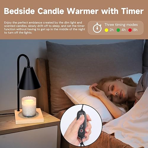 Vista 3 de Candle Warmer Lamp, Dimmable Candle Warmer Lamp with Timer for Jar Candles 2H/4H/8H Nightstand Lamp for Bedroom (2 Wax Warmer Bulbs)