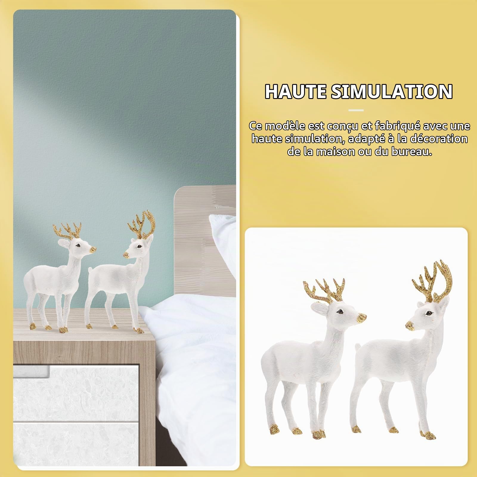 BESTonZON Figurines de cerf ¨¹ Blanc ? Cerf Sika : Figurines de Noël 2 pièces d'animaux Paysage Gl¨¹cksbringer Décorations de Noël Ornement Décoration de Noël