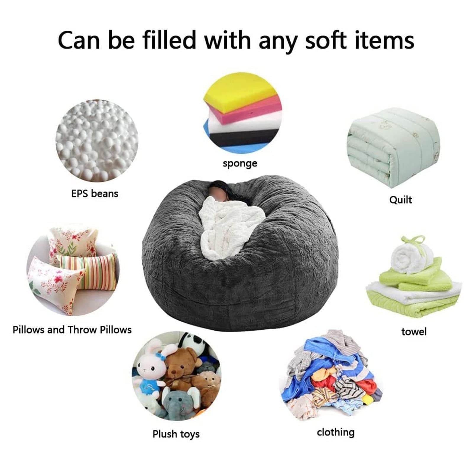Fauteuil Poire Géant Ronde Pouf Surdimensionné (sans Rembourrage), Sac À Haricots En Fourrure, Housse De Canapé-lit Lavable, Ultra Doux Et Ergonomique Pour Une Relaxation Profonde Toute La Journée ( C