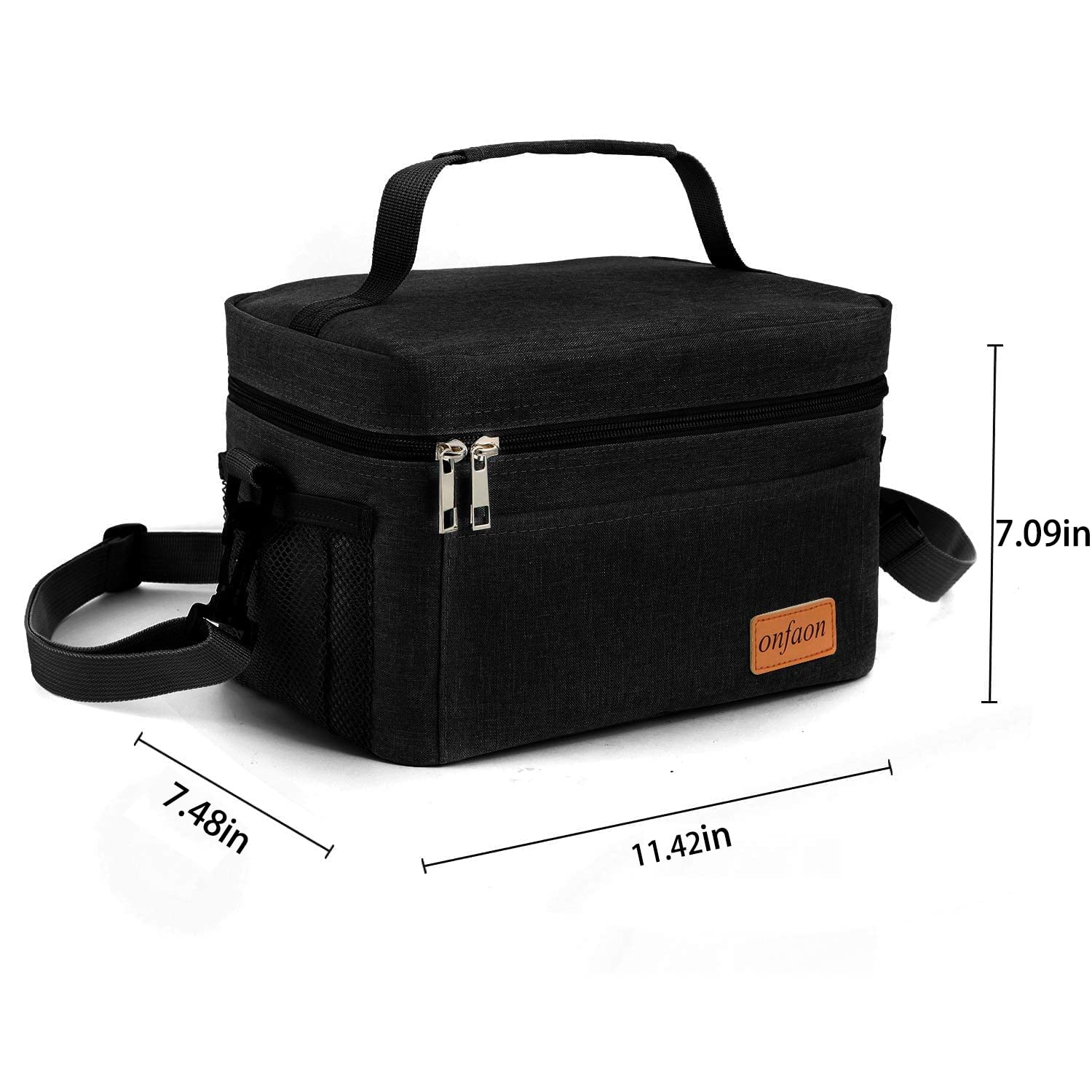 ONFAON Lunchtasche für Herren/Damen, isoliert, wiederverwendbar, auslaufsicher, kühlende Tragetasche, gefrierbar, mit verstellbarem Schultergurt, für Büro, Arbeit, Picknick, Strand (schwarz)
