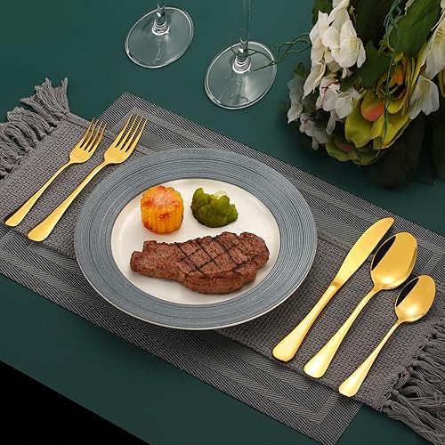 Miniatura 7 de Juego de cubiertos dorados para 12, 60 piezas de acero inoxidable dorado brillante, juego de cubiertos incluye cucharas, tenedores, cuchillos