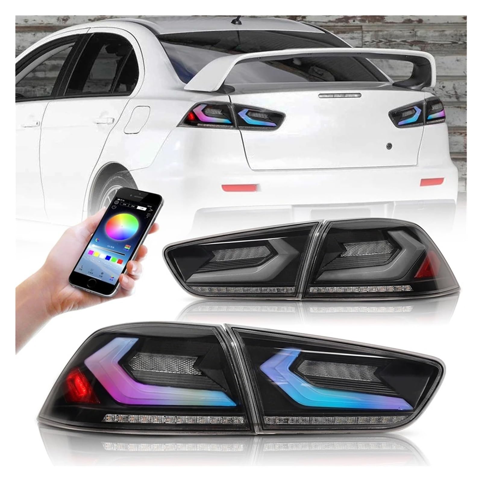 Fanali Posteriori Luci Posteriori Per Mitsubishi Per Lancer Per EVO-X 2008-2018 Dinamica LED Luce Di Segnale Freno Coda Auto Parti Tuning 2PCs Montaggio(D RGB V2)