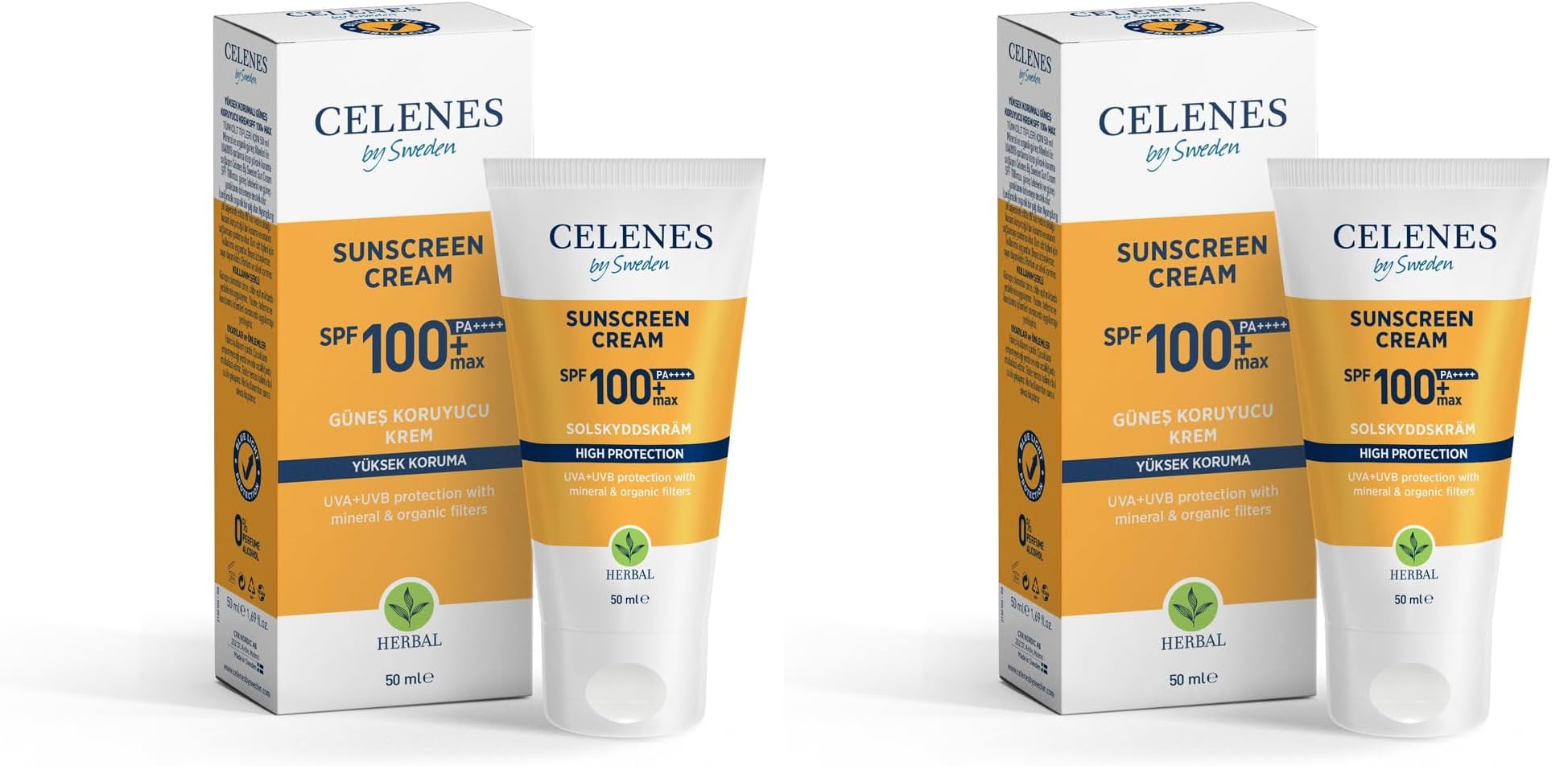 Celenes Herbal SPF 100 Suya Dayanıklı Güneş Kremi (50 ml) (2 paketi)