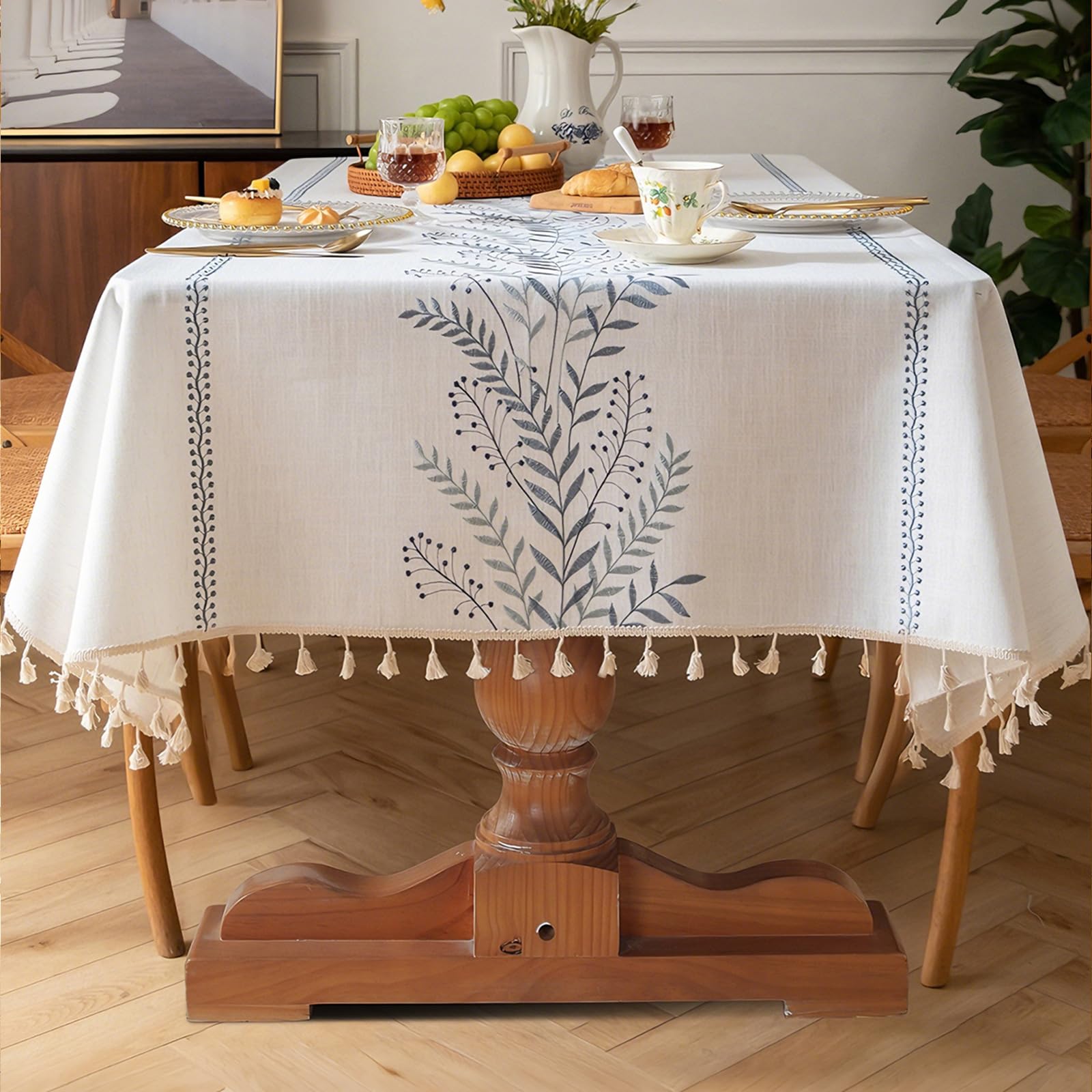 Pahajim Tablecloths Rectangular Cotton Linen Tablecloth Dust-Proof Waterproof Tablecloth with Tassel for Kitchen, Outdoor Dinning Table(55 x 87 Inch)
