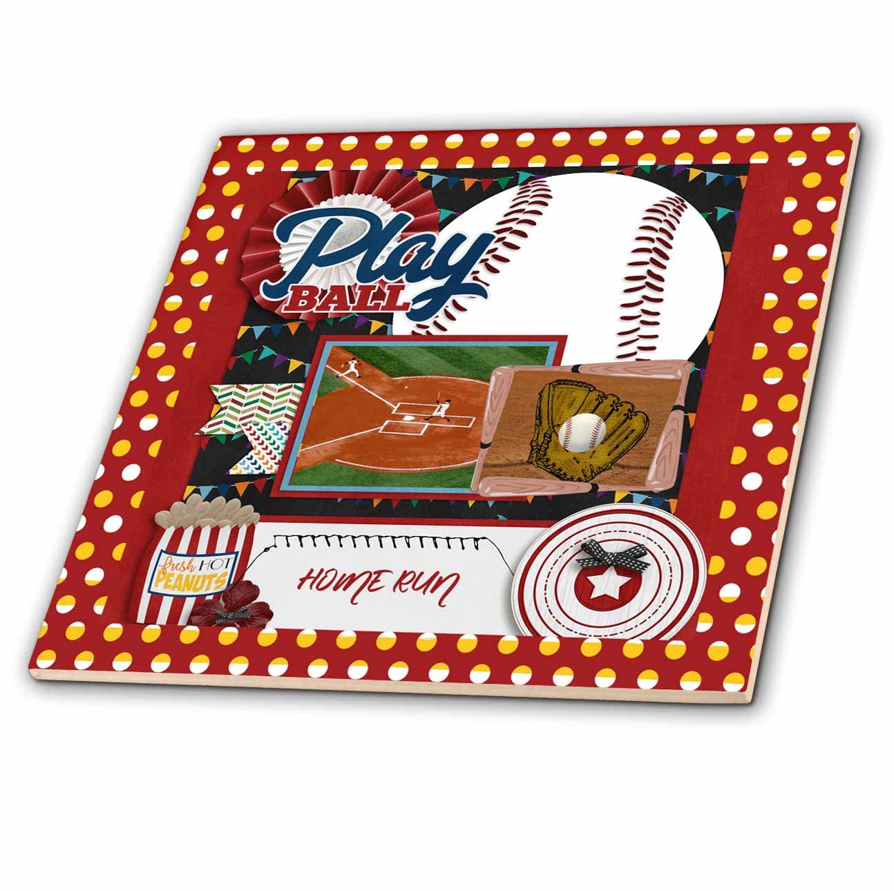 8 Inch Glass Tile - Image of Baseball, Home Run, Play Ball, Feild, Players, Peanuts, Glove Sports Design