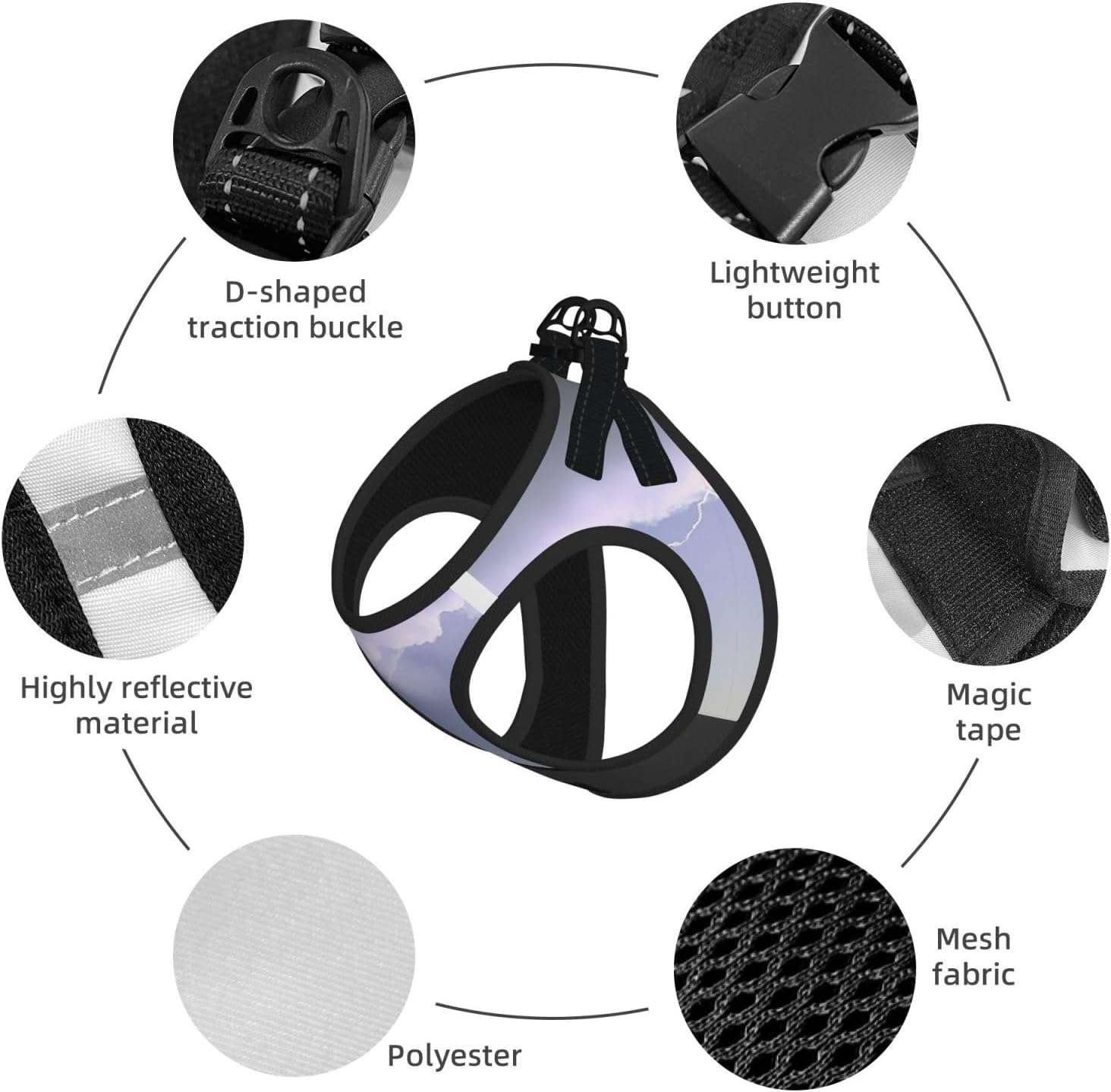 Cross Dimensional Lightning Pet Vest Small Size Dog Harness and Leash Set for Training, Reflective & Adjustable Without Accessories Medium