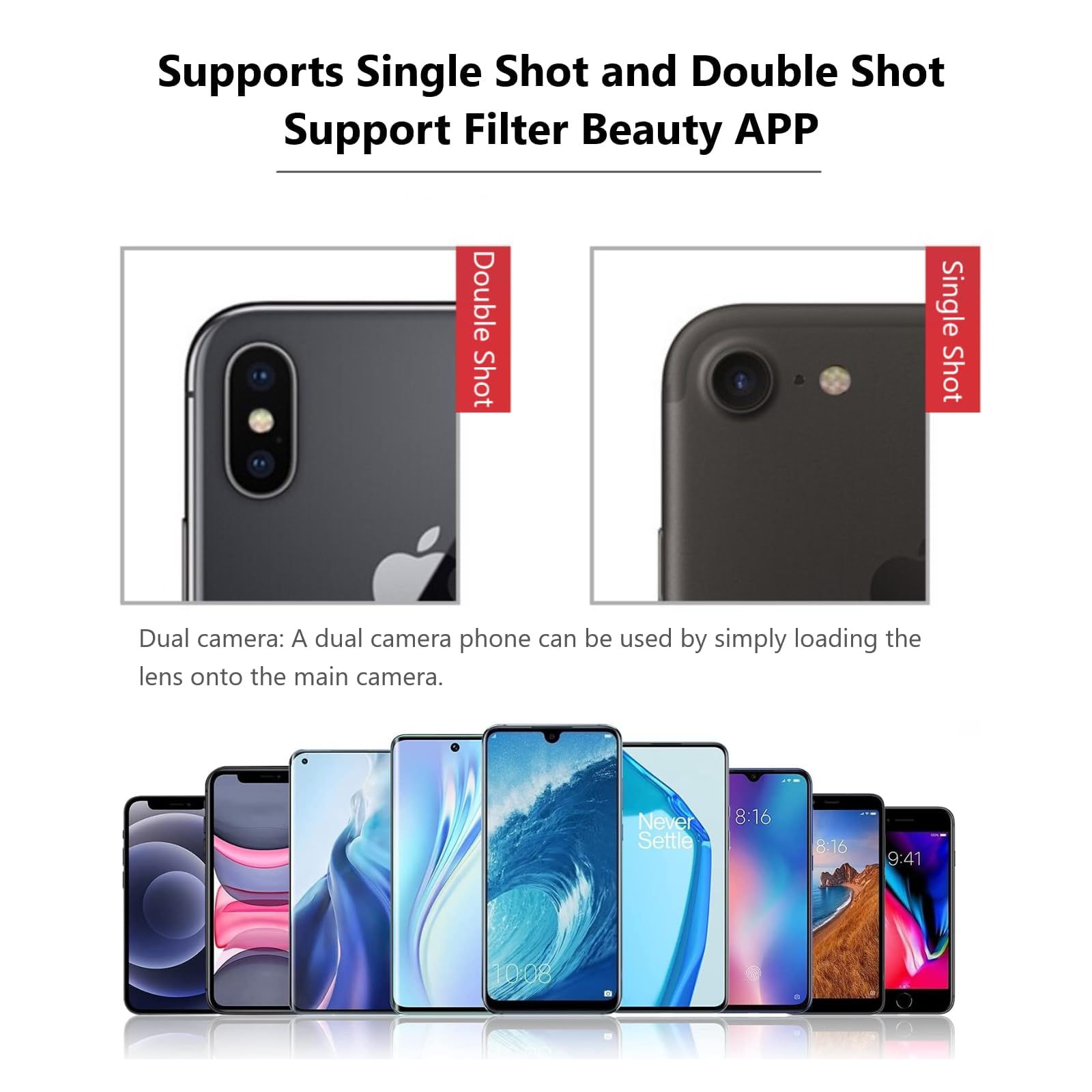 Lente per smartphone, 7 in 1 Universale Obiettivo per cellulare, Lente grandangolare, Obiettivo Macro, fisheye lens, caleidoscopio, zoom/CPL/Star lens, per alle smartphone (M)