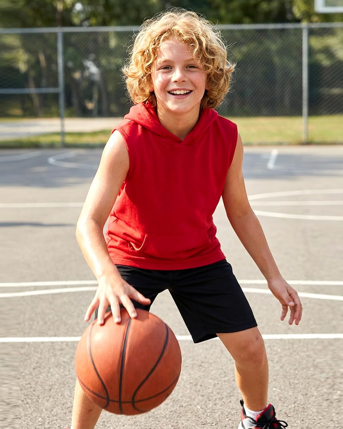 Boys Tank Tops Undershirt Hoodie Sleeveless Kids Athletic Workout Hooded Shirts Muscle Tees Basic T-Shirt 5-12 T