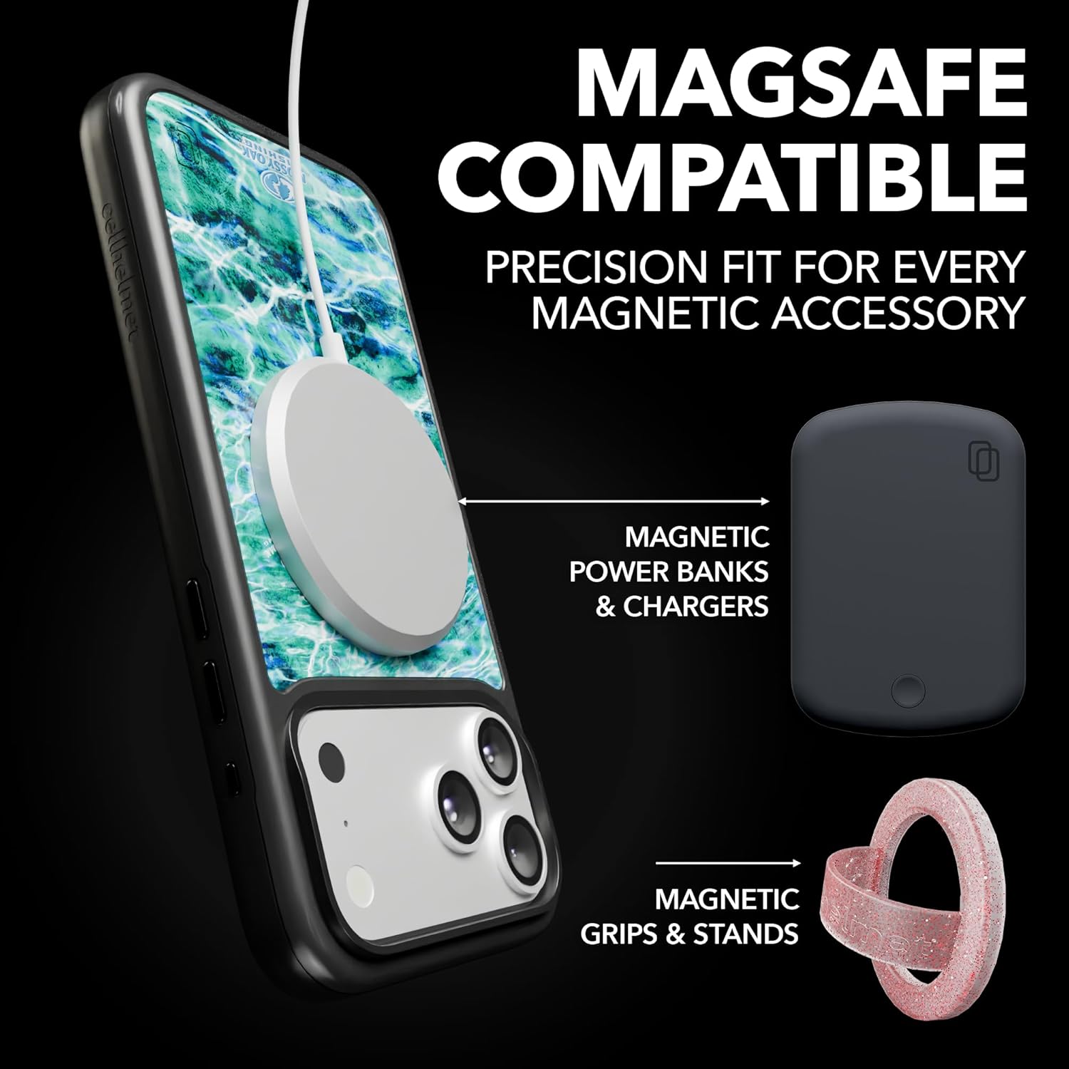 cellhelmet iPhone 17 Pro Max Shockproof Protective Mossy Oak Case Agua Seafoam Design, MagSafe Compatible, 18-Foot Drop-Test Certified, Slim, Rugged, Raised Bezels & Lifetime Replacement