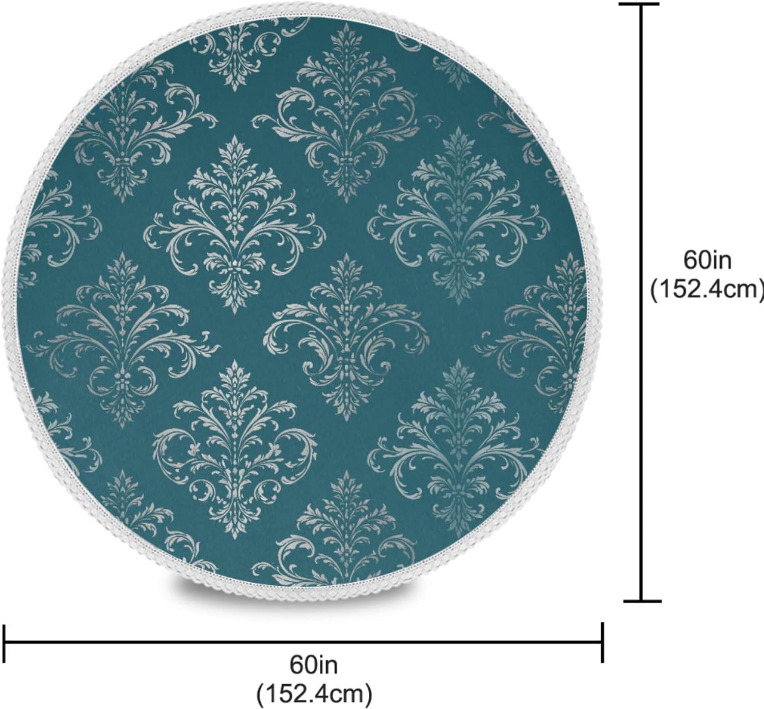 MNSRUU Round Tablecloth Royal Aqua Blue Floral Table Cover Round 60" Waterproof Table Protector for Outdoor Wedding Party Dining Room Table