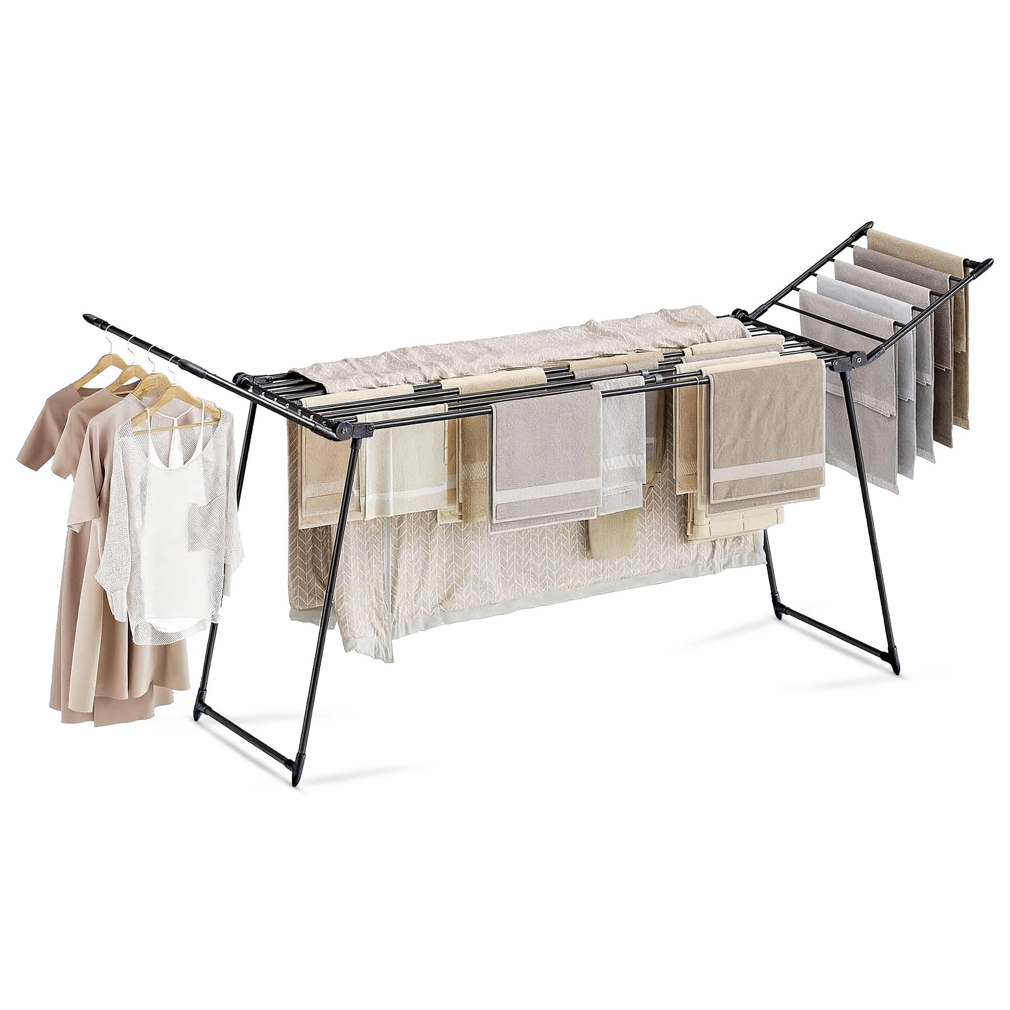 Meisterhome® Wäscheständer Schwarz – Ausziehbar & Klappbar – 25 m Trockenlänge – Stabiler Wäscheständer aus Carbonstahl – Extra Groß, Platzsparend & Belastbar bis 30 kg