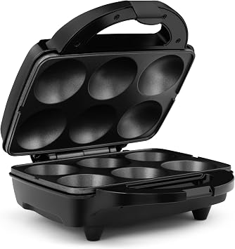 Holstein Housewares Non-Stick 6-Count Electric Cupcake Maker Machine Bakes 6 Cupcakes, Muffins, Pizza Cups, Cinnamon Buns Perfect for Gifts, Birthdays, Holidays, or Bake Sales, Black