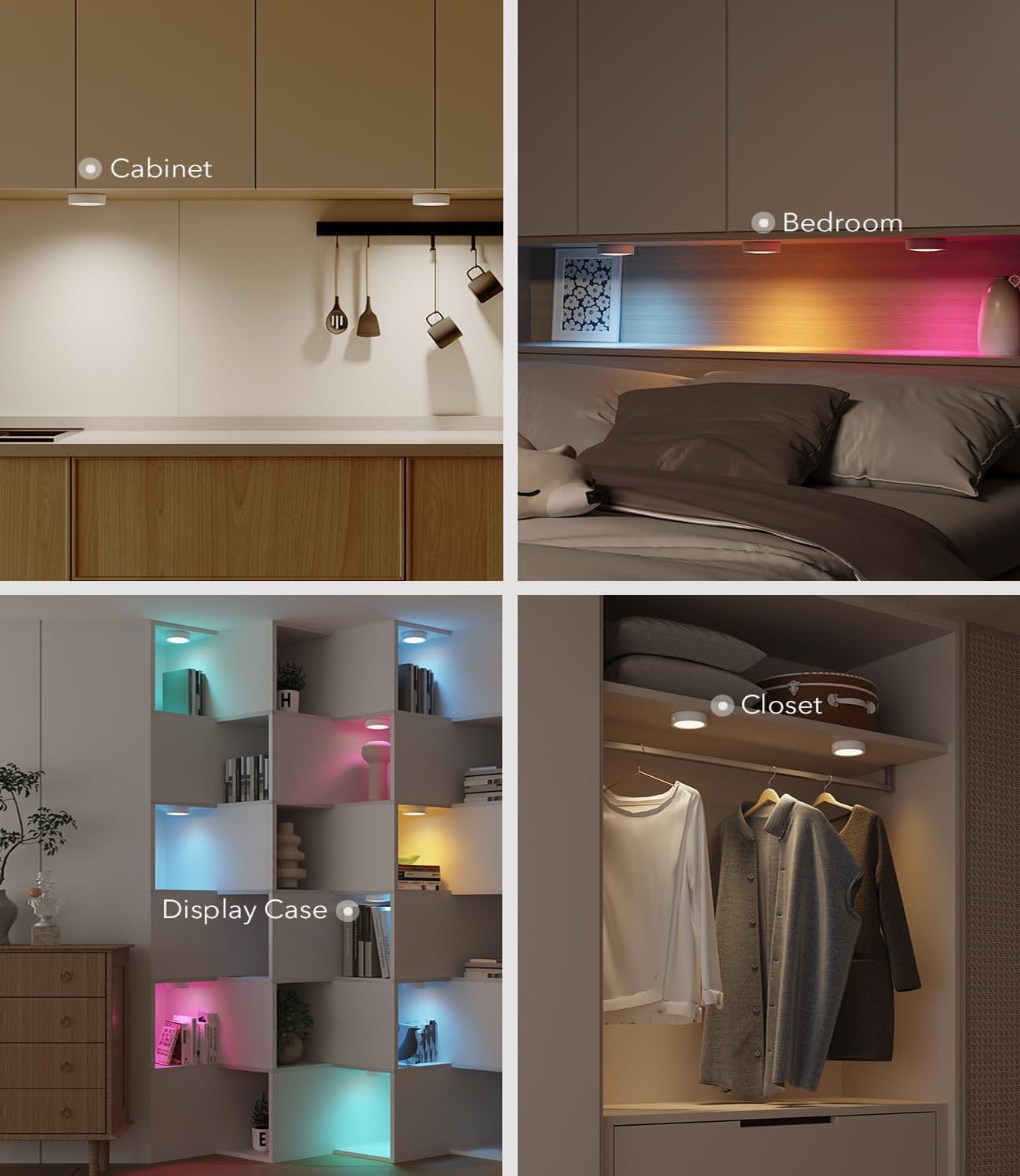 Luci a disco ricaricabili con telecomando, 13 colori cangianti, dimmerabili, luci a spinta, luci a LED senza fili, per armadio, camera da letto, armadio e aula, confezione da 3