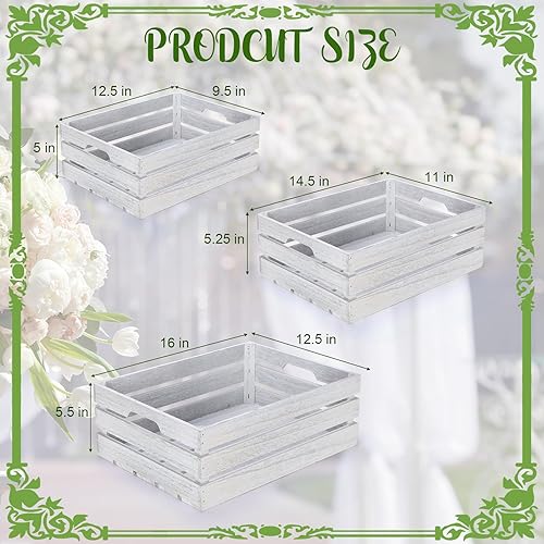 Miniatura 8 de Soaoo 3 cajas decorativas de madera para exhibición de fiestas, grandes cajas de almacenamiento de madera rústica con asas para decoración de bodas,