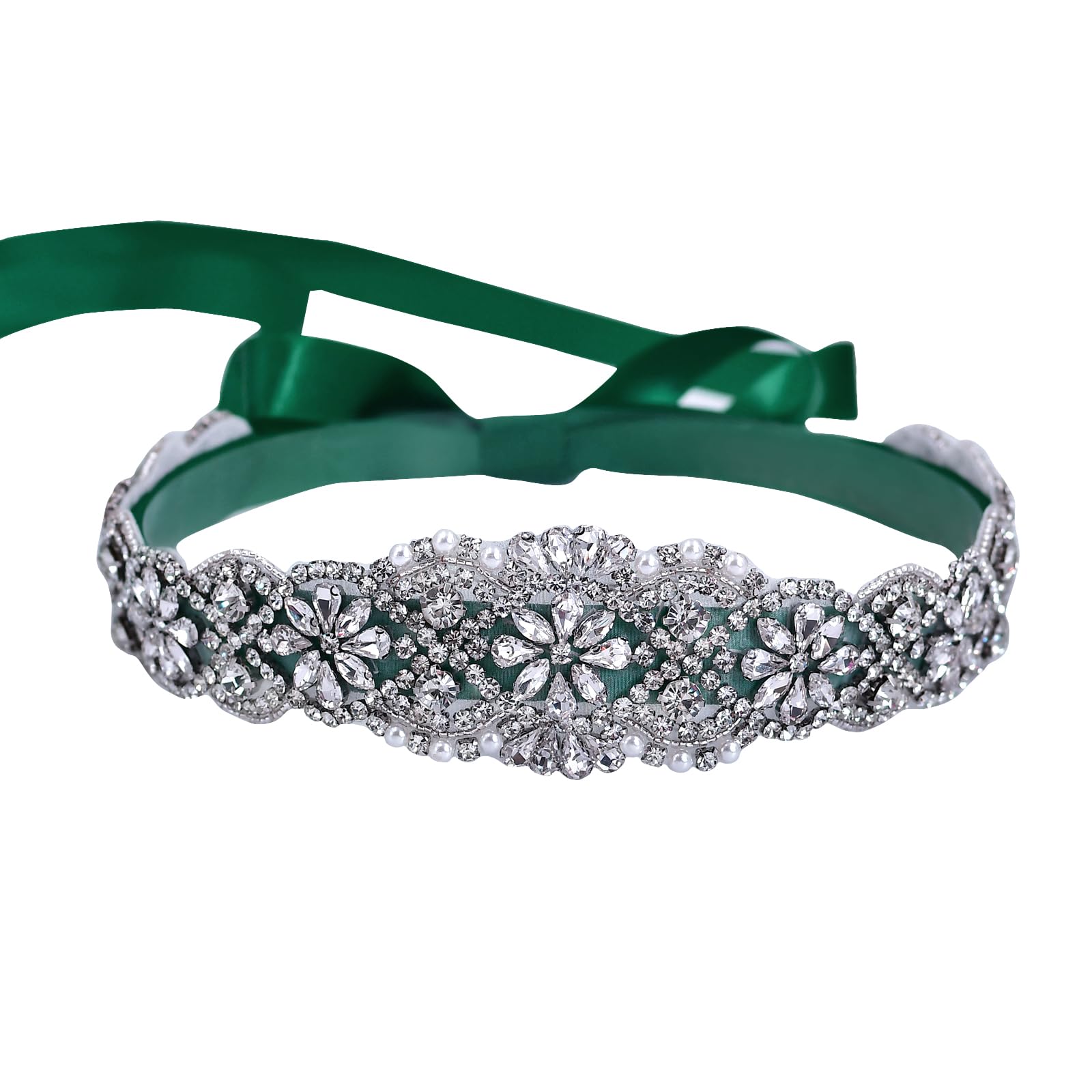 azaleas Women's Crystal Thin Wedding Belt Sashes Bridal Sash Belt for Wedding, Bridesmaid Flower Girl Dress Accessories 16IN, Green, One Size