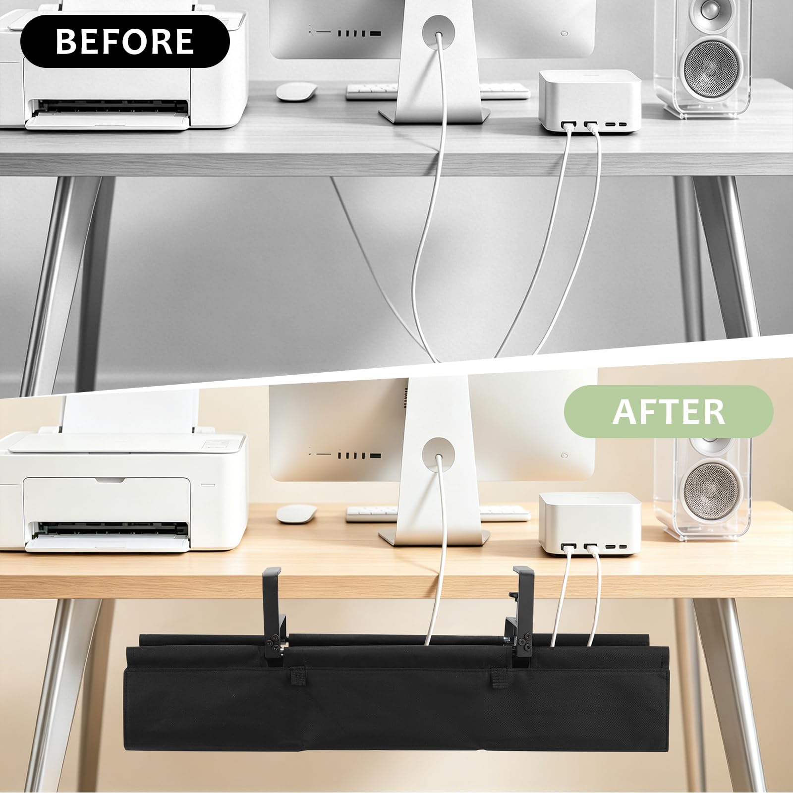 Lot de Cable Management, 90cm Rangement Cable Bureau sous Table Sans Perçage, Passe Cable Bureau Grande Capacité pour La Gestion des Câbles et des Multiprises