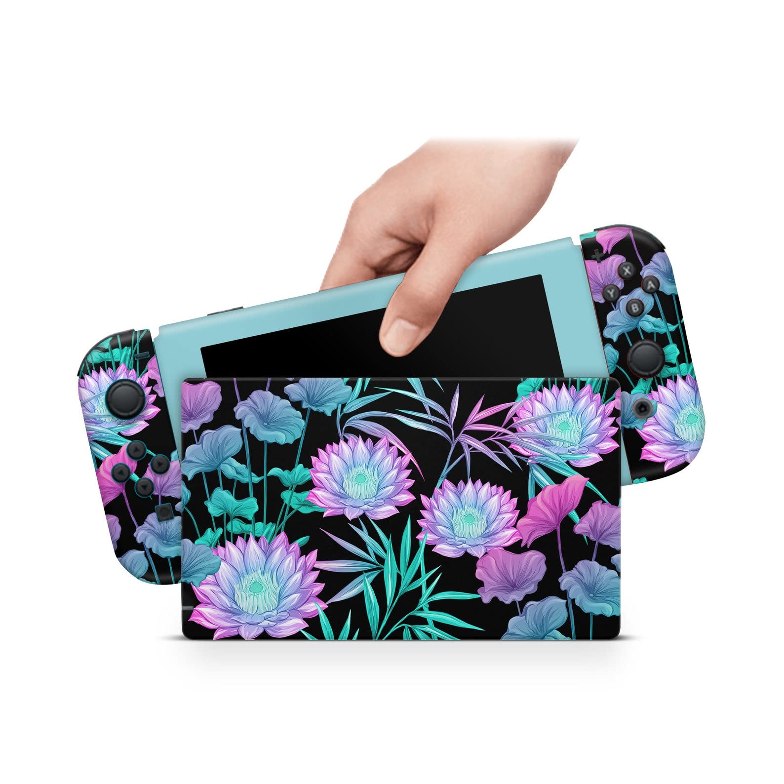 Turquoise Flower Console Wrap ZOOMHITSKINS OLED Switch Skin - Turquoise ...
