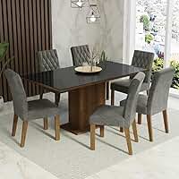 Conjunto Sala de Jantar Mesa Tampo de Vidro 6 Cadeiras Rustic/preto/silver Geórgia Madesa