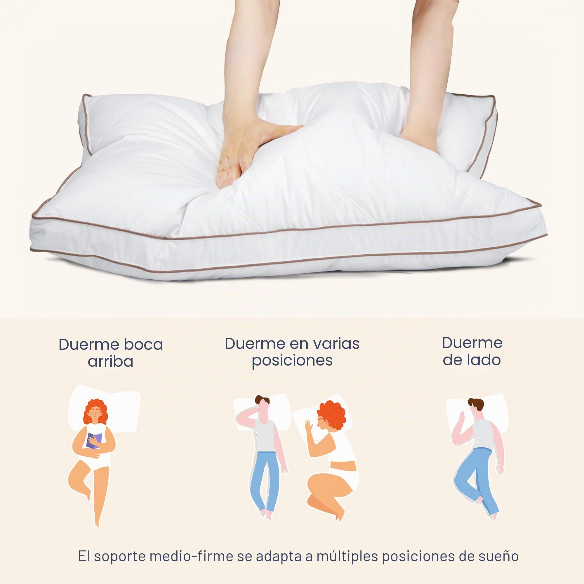Deodar Juego de 2 Almohadas de Plumas 65 x 65 cm, Funda de Algodón | Transpirables, hipoalergénicas y lavables, con certificación Öko-Tex y RDS para un descanso cómodo y seguro