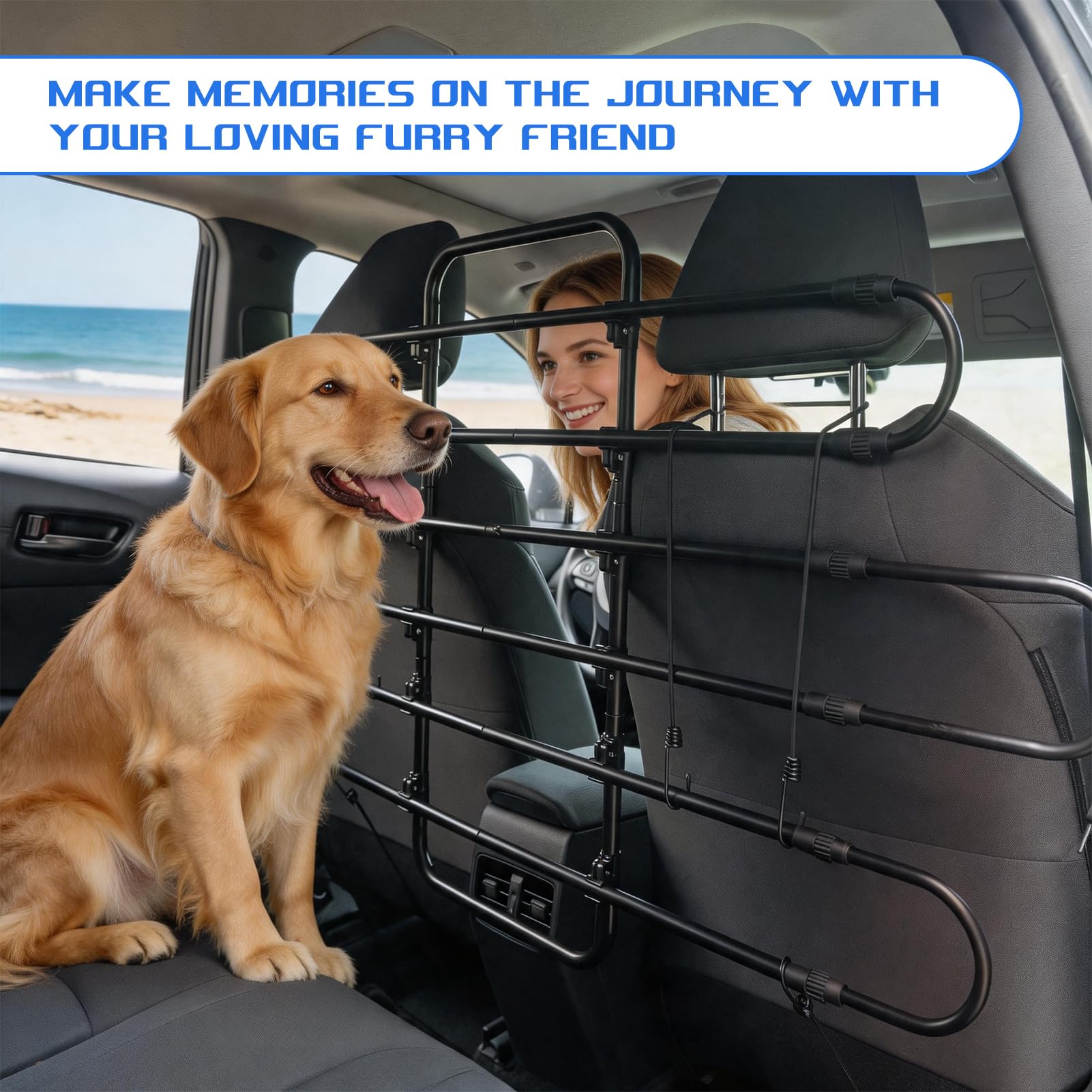Barrera de coche para perros, para SUV, barrera resistente para mascotas, movimiento de asiento, ajustable de 94 a 165 cm de ancho, barrera para perros SUV y divisor de coche para perros
