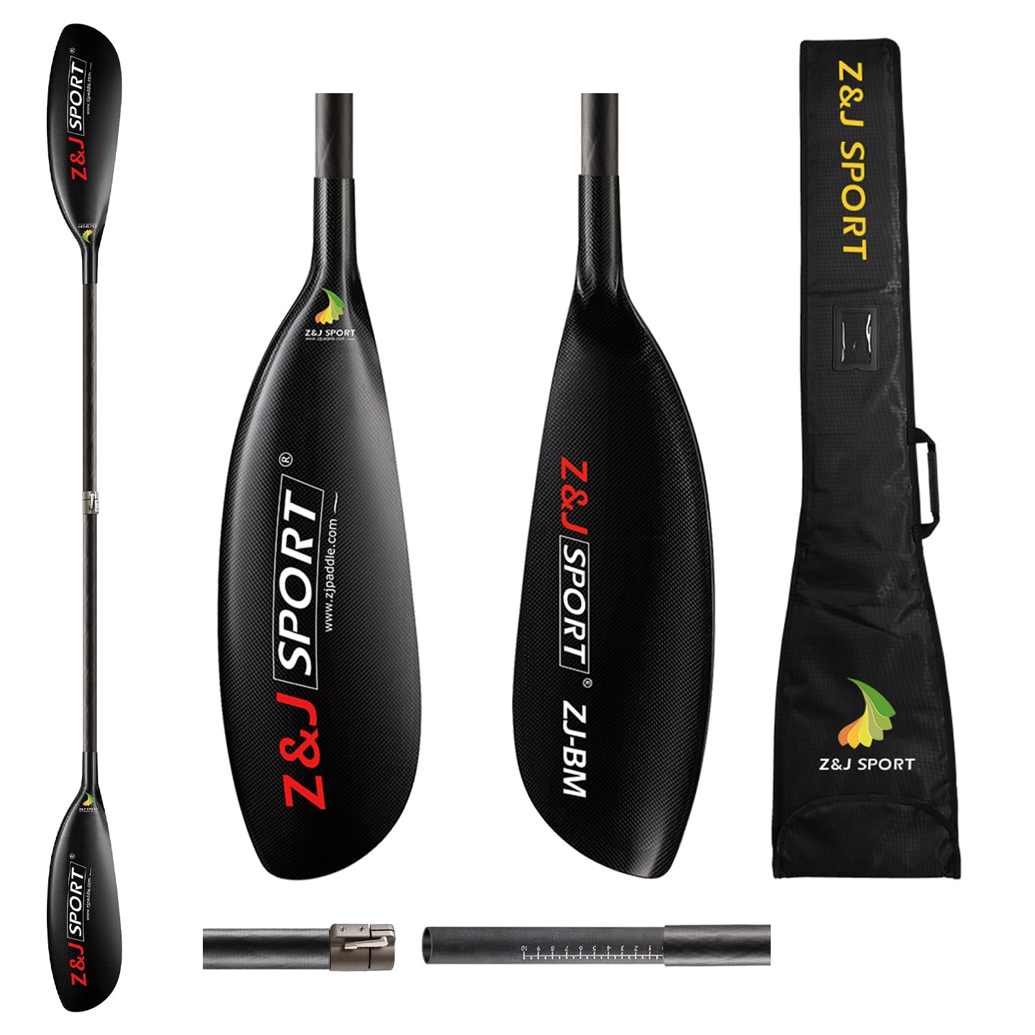Z&J SPORT Kayak Paddle Carbon Fiber,2-Piece Detachable Paddle for Kayak Boating with 3.94inch Adjustable Carbon Oval Shaft and Free Paddle Bag(215-225cm,BL)