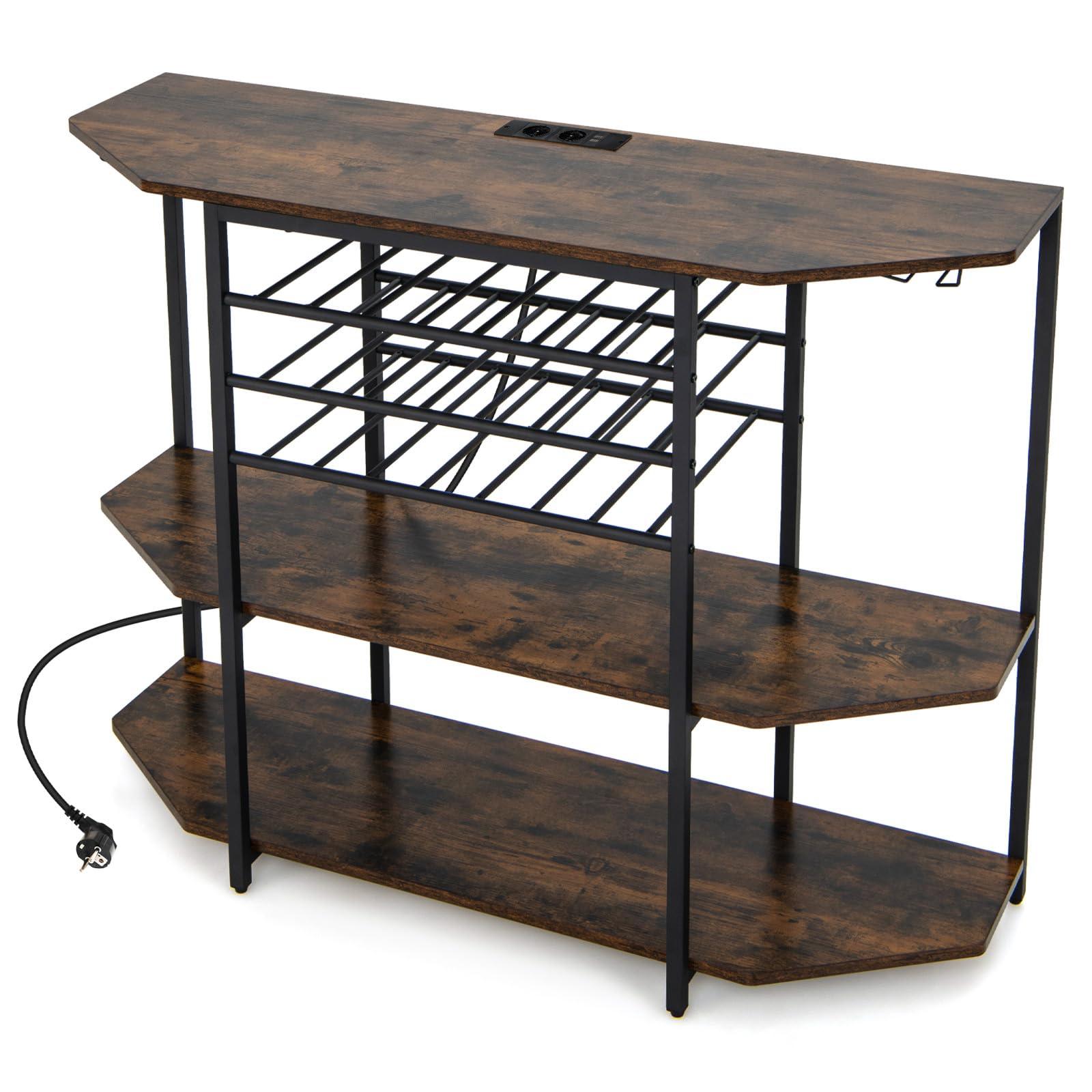 GOPLUS - Portabotellas con estación de carga integrada, mueble de bar de 3 niveles con estantes abiertos espaciosos y armario para botellas de vino, adecuado para cocina, comedor (Brown Industri)
