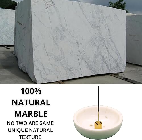 Miniatura 8 de KC KULLICRAFT Soporte de incienso de mármol natural y latón, quemador de incienso para meditación con 9 agujeros de incienso, adecuado para la