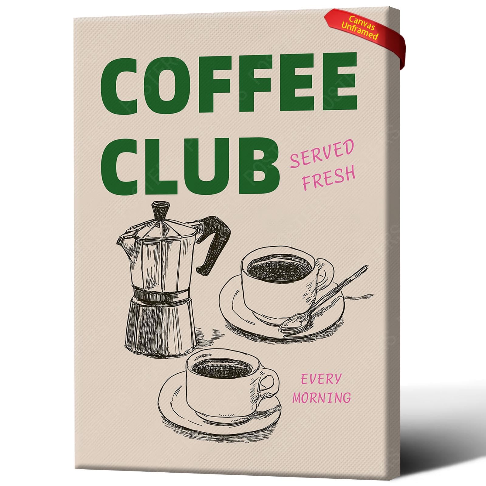 Coffee Club Painting Canvas Print, Hand Drawn Kitchen Wall Art, Coffee Lover Wall Decor For Home Kitchen 12X18 inch Unframed