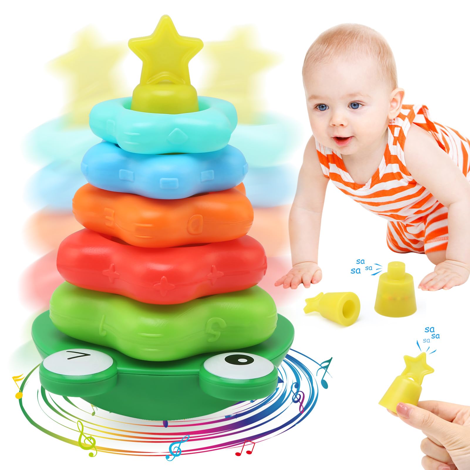 JoyLife Bloques Apilables para Bebés de 20 cm, Juguetes Montessori Niños 0 6 12 18 Meses, Anillos Apilables Círculo de Anidación Educación Sensoriales Juguetes Regalos para Bebé Niños 1 2 Años