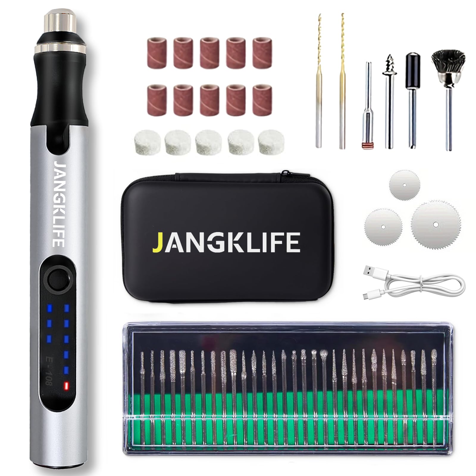 JANGKLIFE USB Rechargeable Engraving Pen with 42 Bits, Mini Rotary Tool kit,Engraver for Wood, Metal, Glass, and Plastic - Ideal for DIY, Jewelry, and