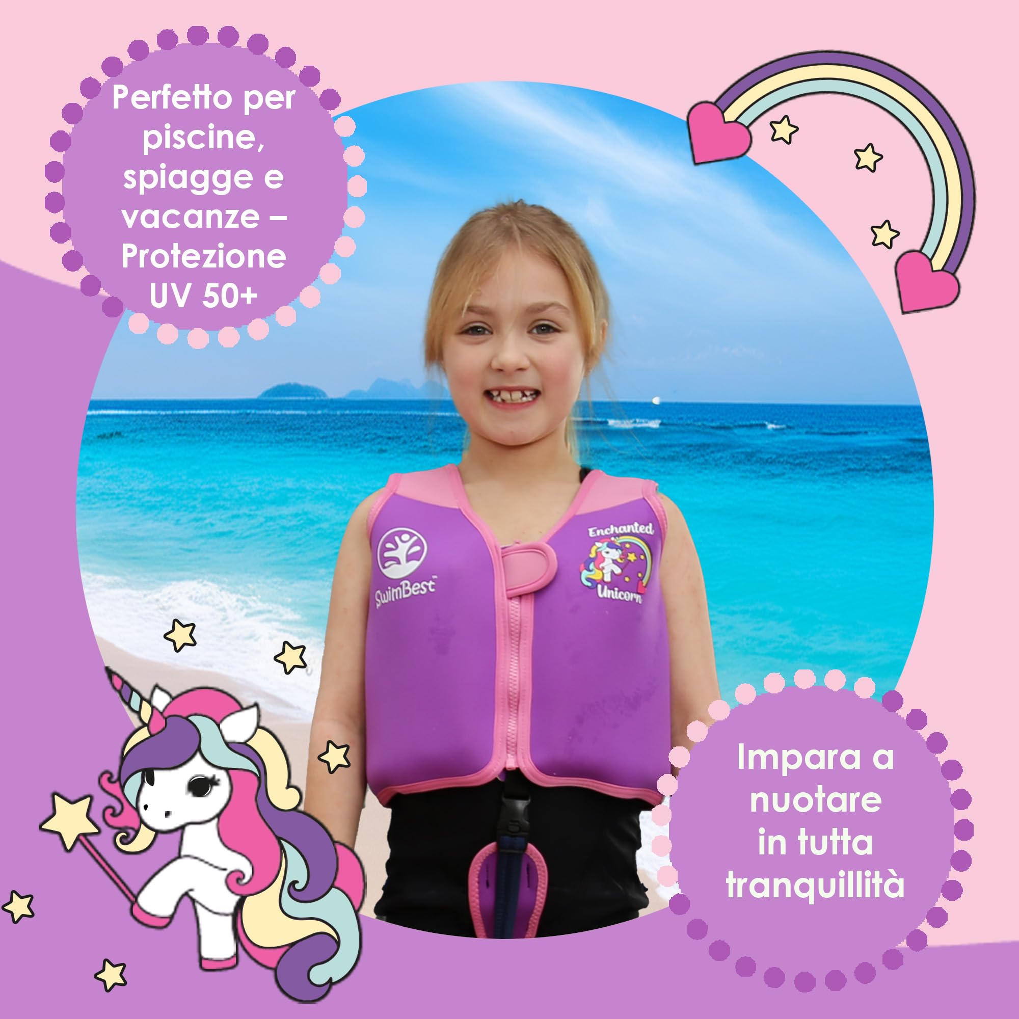 SwimBest Giubbotto da Nuoto - Giubbotto da nuoto/Aiuto al Galleggiamento con Cinturino di Sicurezza e Galleggianti Rimovibili