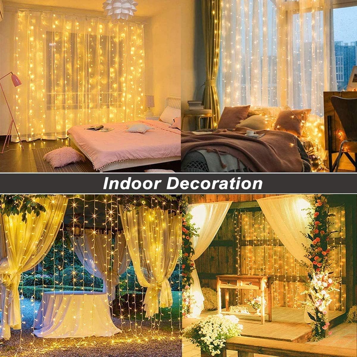 Elegear 6M x 3M Cortina Luces Exterior con Enchufe, Guirnaldas Luz Prolongable, 8 Modos Luz de Cascada para Navidad Natal Boda Fiestas Casa Jardín Patio Balcón Bar, 600 LED, Blanco Cálido