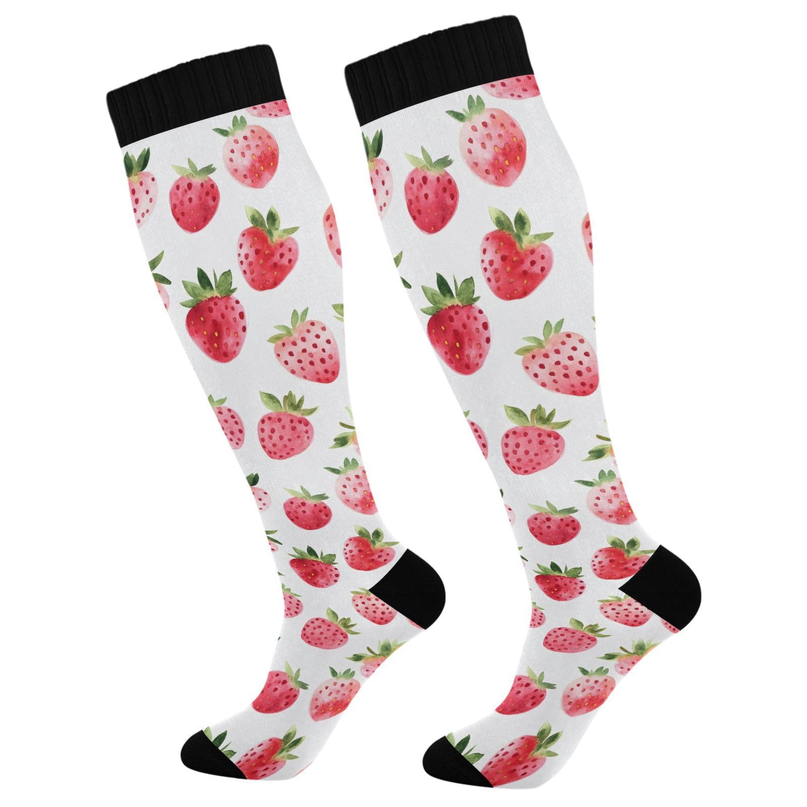 MFTJYO Strawberry Pink Pattern Women's Compression Socks for Women Men Knee High Socks Long Circulation for Athletic Running