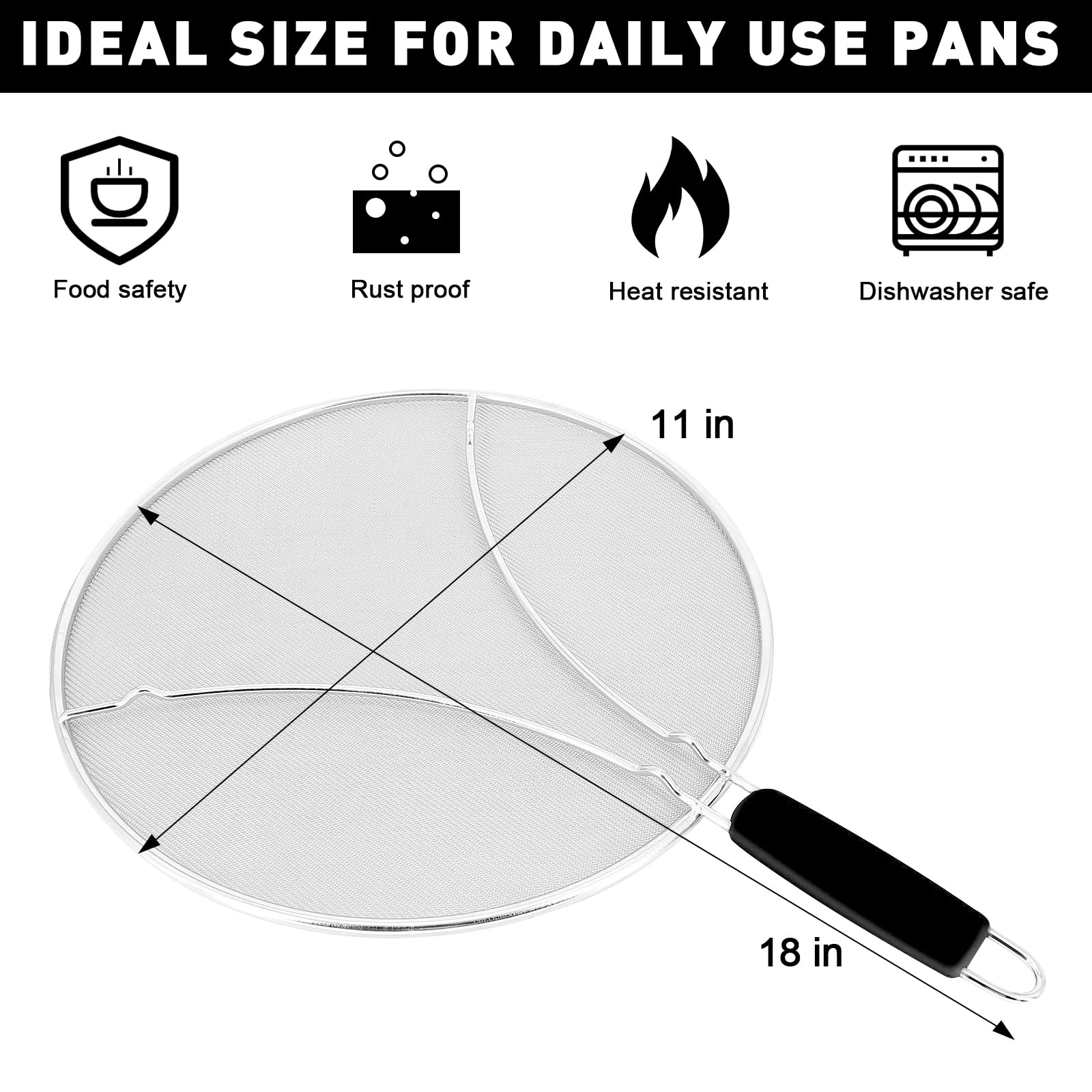 Grease Splatter Screen, 11 inches. Oil Splatter Screens for Frying Pan Shields. Hot Oil Splash Guard, Prevent and Protects Skin from Burns